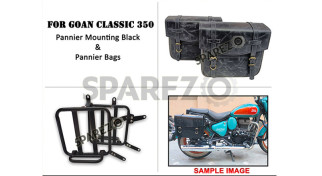 For Royal Enfield Goan Classic 350 Leather Pannier Black and Grey Bags With Mounting